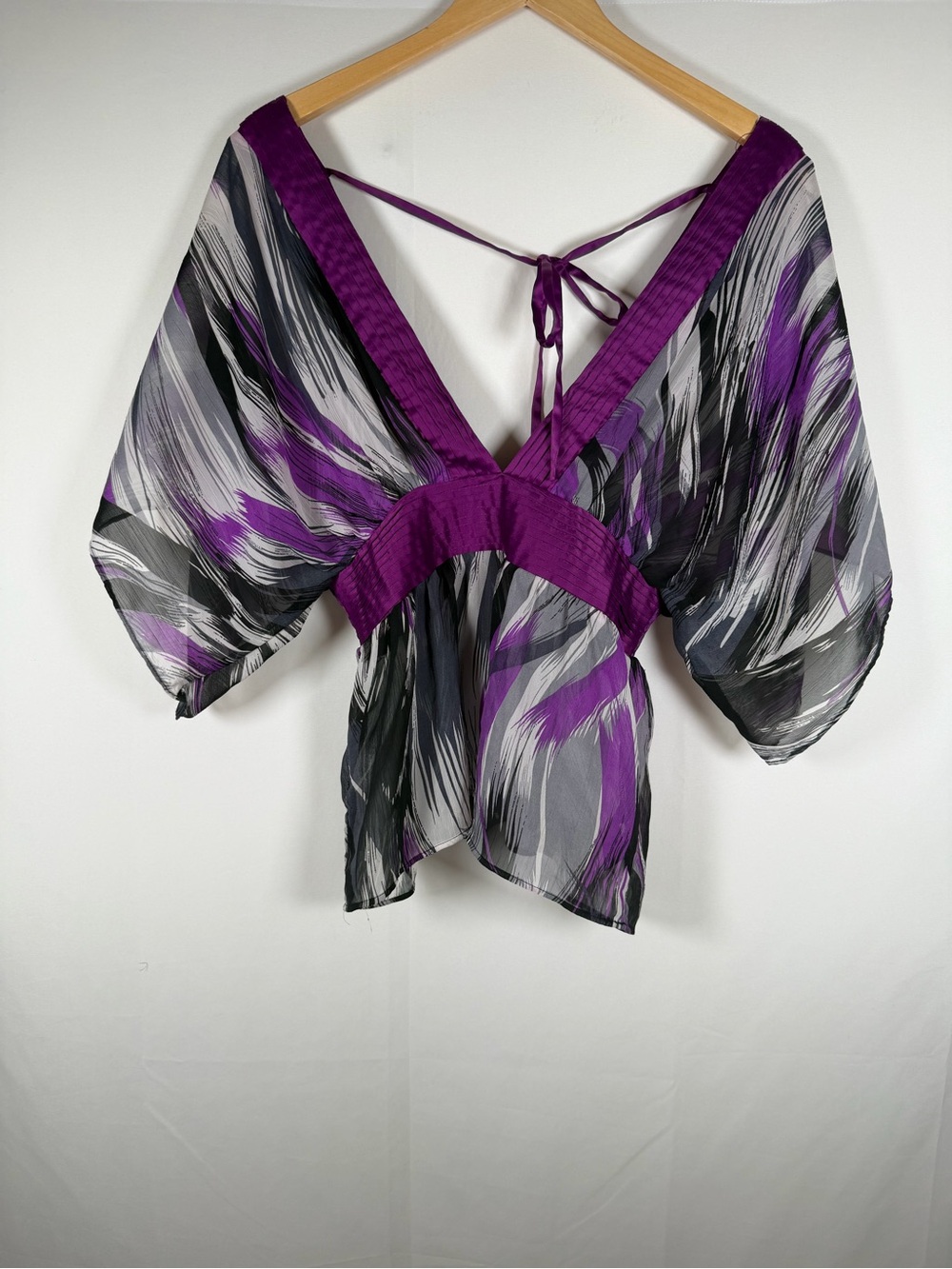 Forever 21 Fairygrunge Purple and Gray Sheer V-Neck Blouse